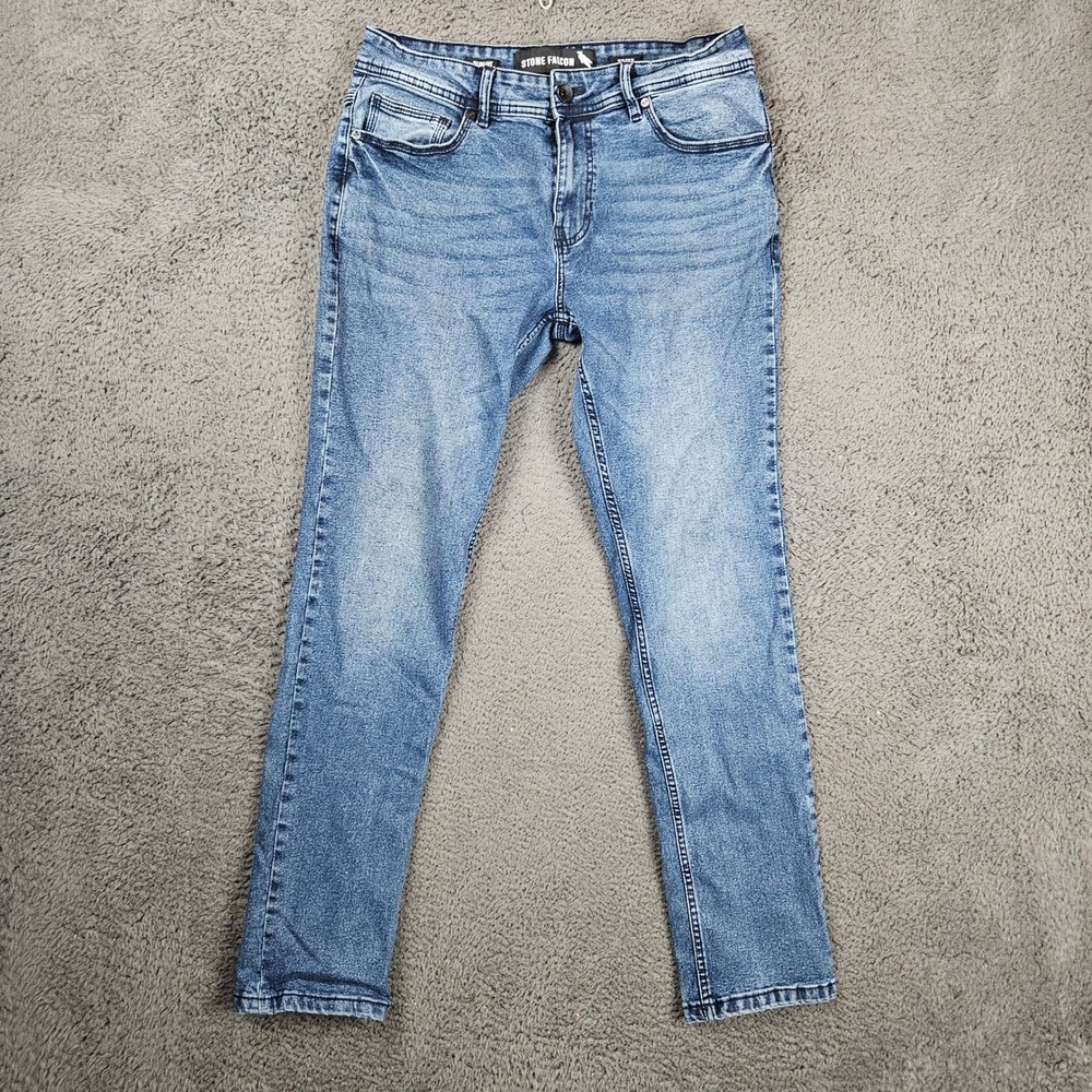 Stone Falcon Mens Slim Fit Acid Wash Blue Denim Jeans 32x32 Streetwear
